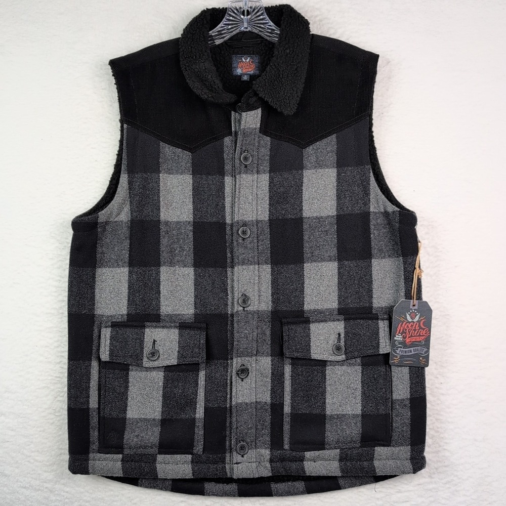 NWT Moonshine Spirit Countryman Vest Mens Large  Sherpa Lined Wool Buffalo Check